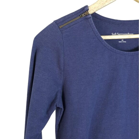 Soft Surroundings Womens Zipper Pullover Top Blue Size XS Pocket Long Sleeve - Picture 2 of 7